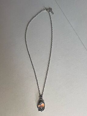 Sapphire Blue Crystal Oval Necklace | Silver Tone Ornate Frame